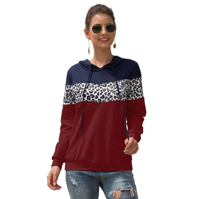 2019 autumn and winter new women's  jacket with hooded shirt hot leopard stitching hooded drawstring women
