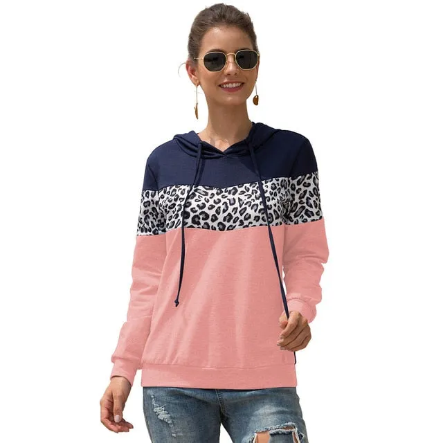 2019 autumn and winter new women's  jacket with hooded shirt hot leopard stitching hooded drawstring women