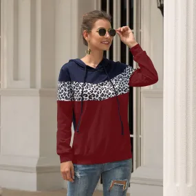 2019 autumn and winter new women's  jacket with hooded shirt hot leopard stitching hooded drawstring women