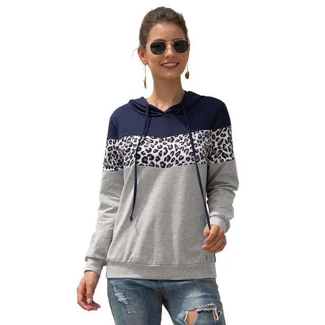 2019 autumn and winter new women's  jacket with hooded shirt hot leopard stitching hooded drawstring women