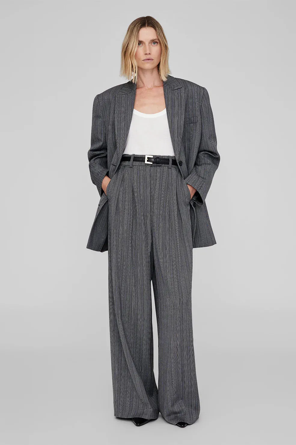 Anine Bing Lou Trouser - Black and Grey Stripe
