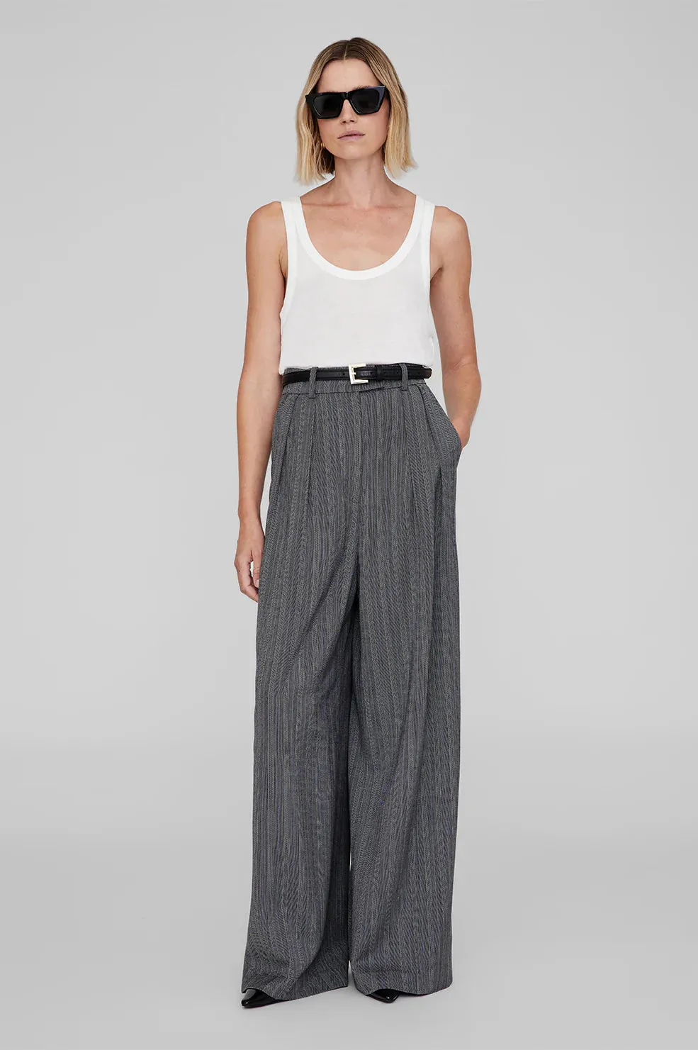 Anine Bing Lou Trouser - Black and Grey Stripe