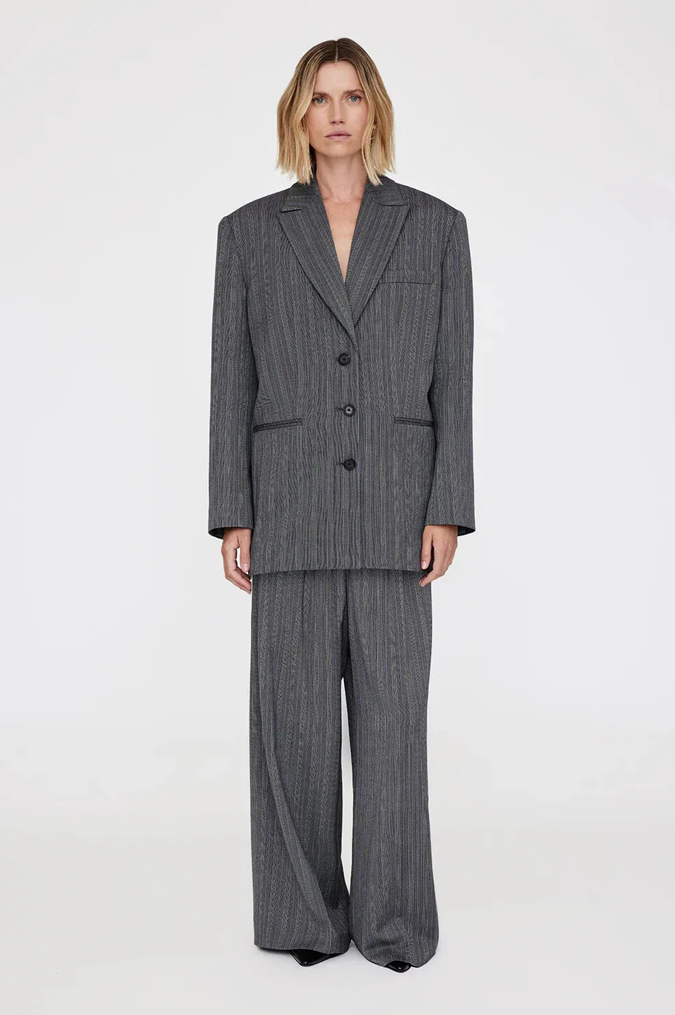 Anine Bing Lou Trouser - Black and Grey Stripe
