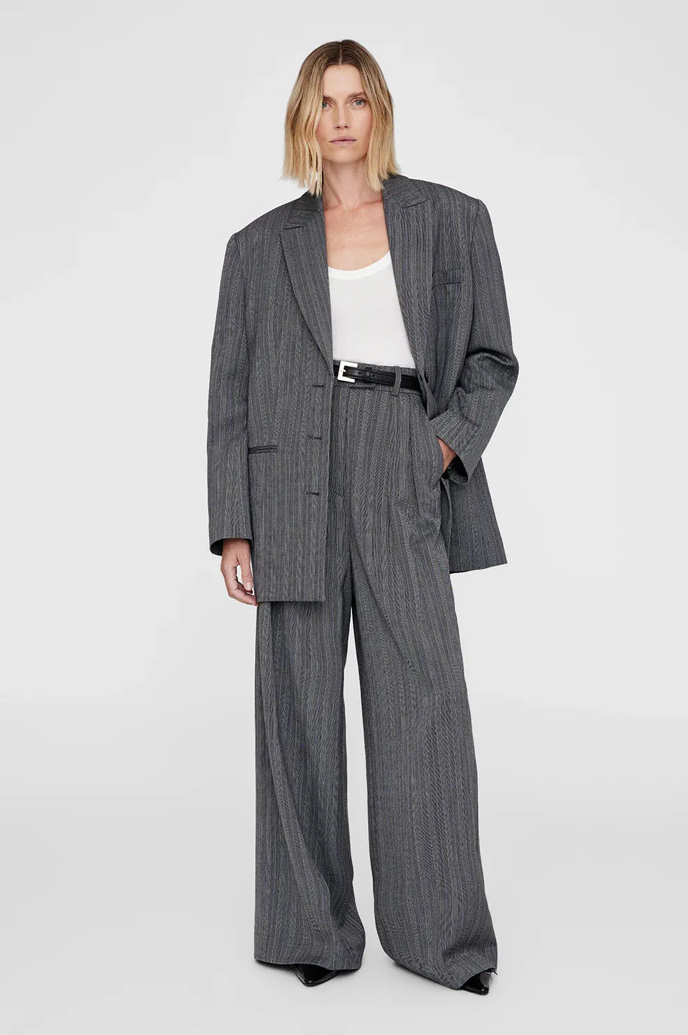 Anine Bing Lou Trouser - Black and Grey Stripe