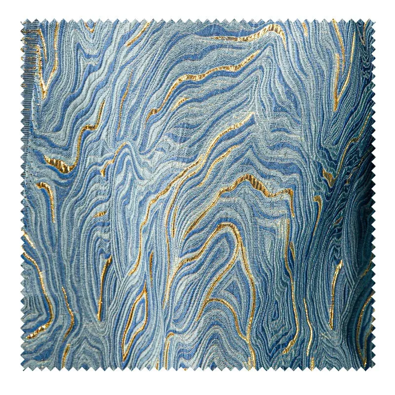 Blue Gold Twill Jacquard Fabric for Dress