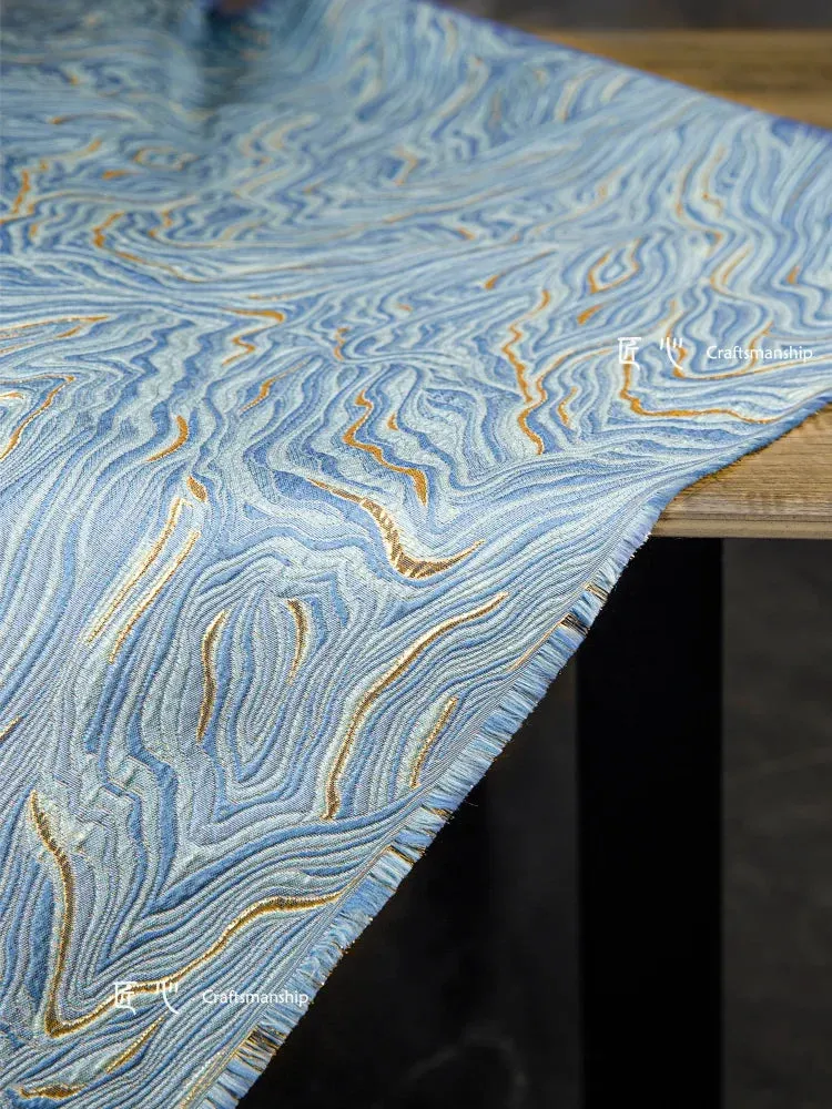 Blue Gold Twill Jacquard Fabric for Dress