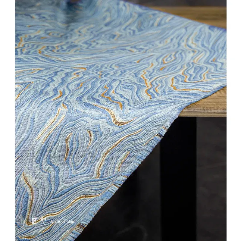Blue Gold Twill Jacquard Fabric for Dress