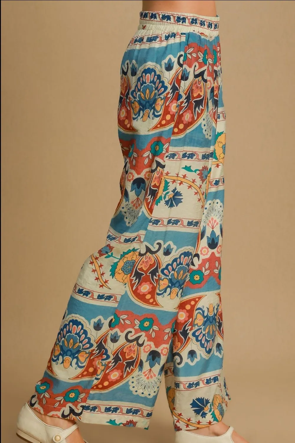 Bohemian Border Print Wide-Leg Pants
