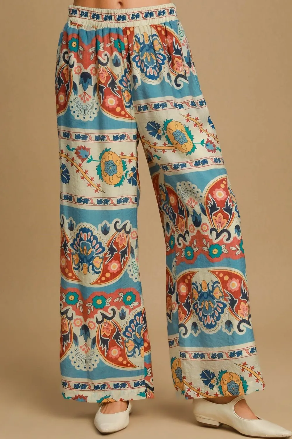 Bohemian Border Print Wide-Leg Pants