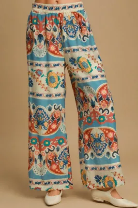 Bohemian Border Print Wide-Leg Pants