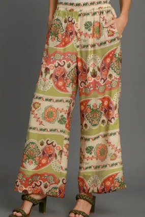 Boho Multi-Color Paisley Print Wide Leg Pants