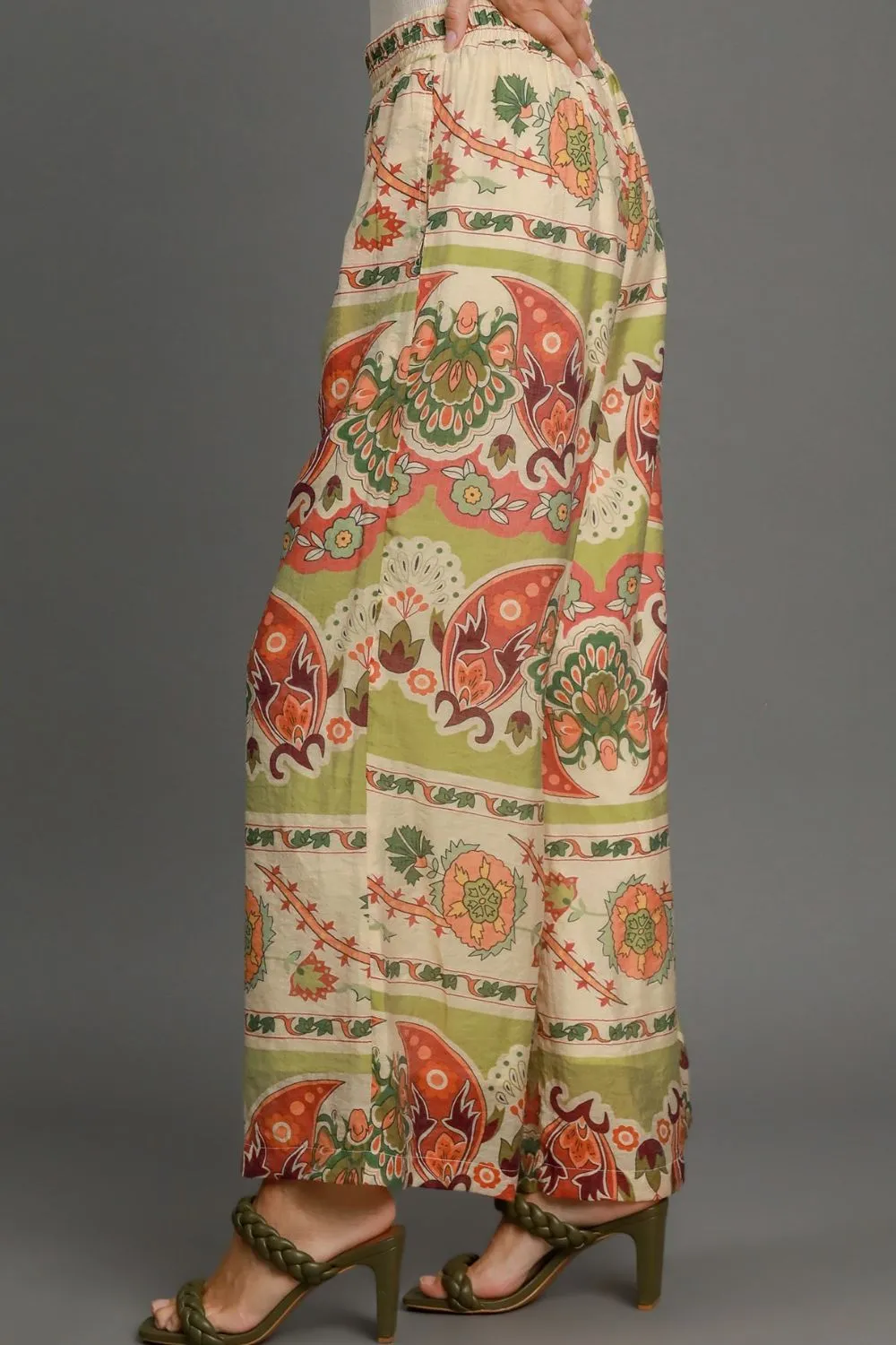 Boho Multi-Color Paisley Print Wide Leg Pants