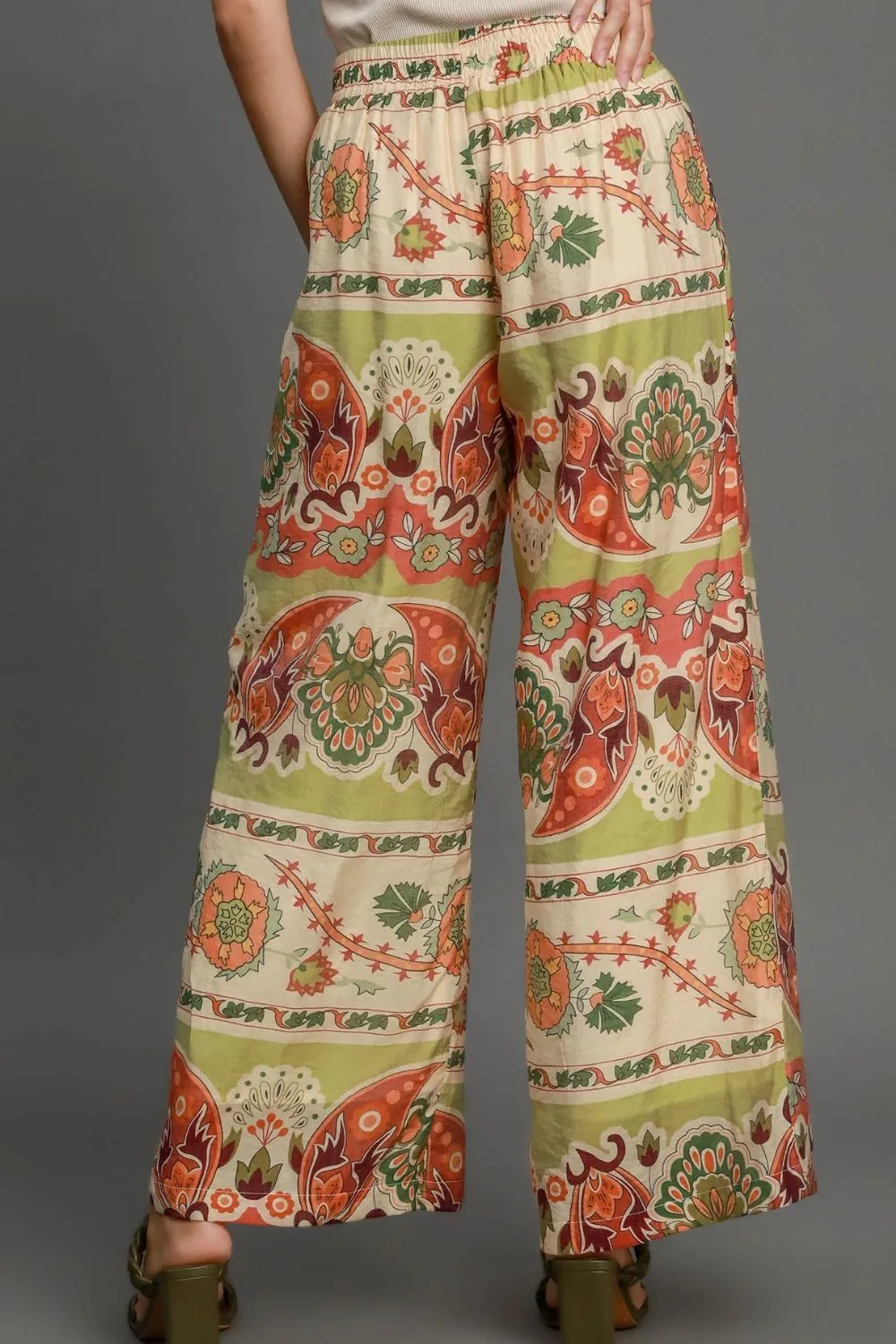 Boho Multi-Color Paisley Print Wide Leg Pants