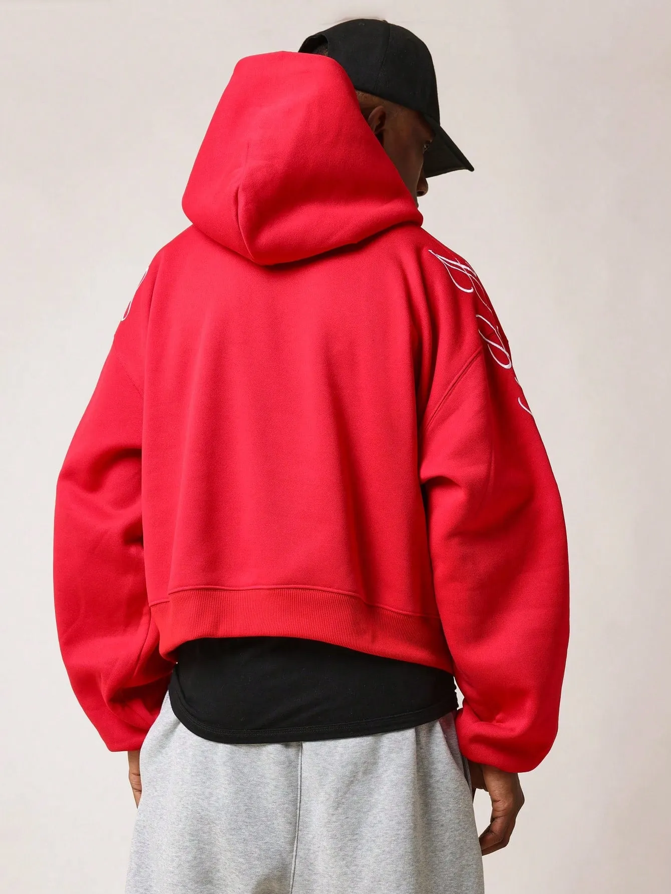 Crop Fit Overhead Hoodie With Sleeve Embroidery