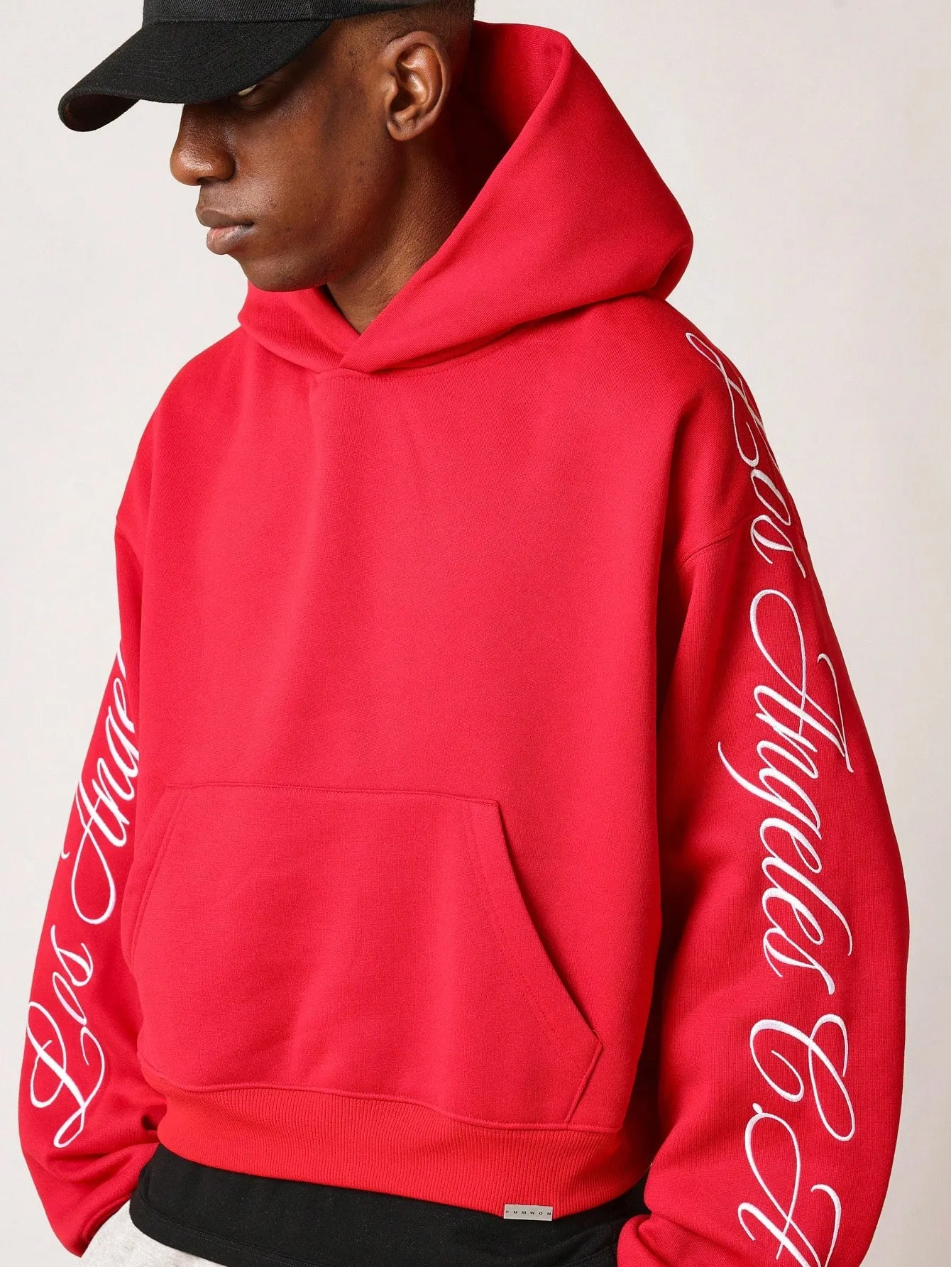 Crop Fit Overhead Hoodie With Sleeve Embroidery