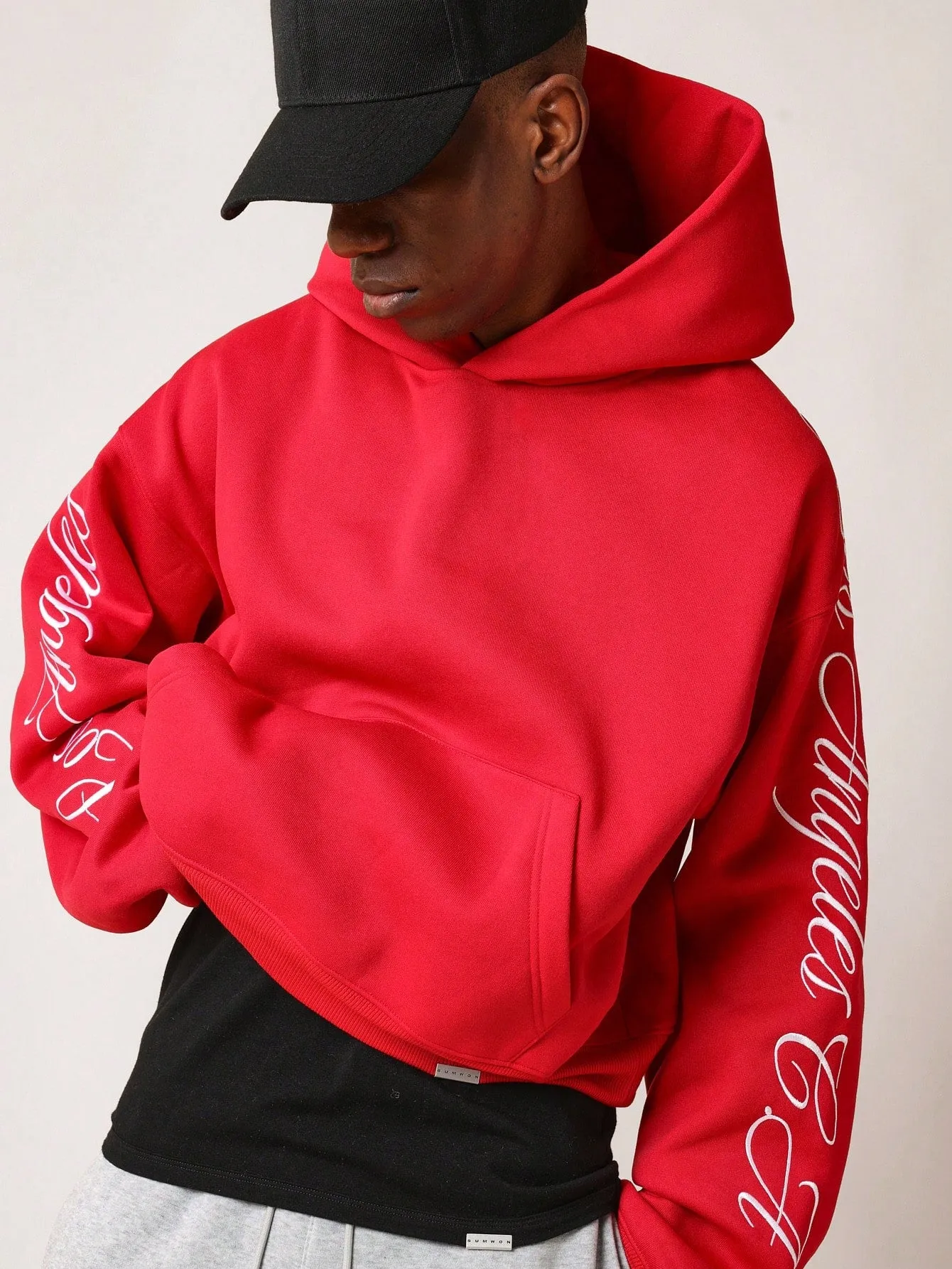 Crop Fit Overhead Hoodie With Sleeve Embroidery