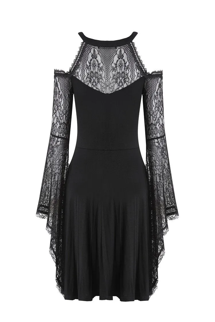 Gothic slit bust lace sleeve knitted dress DW227