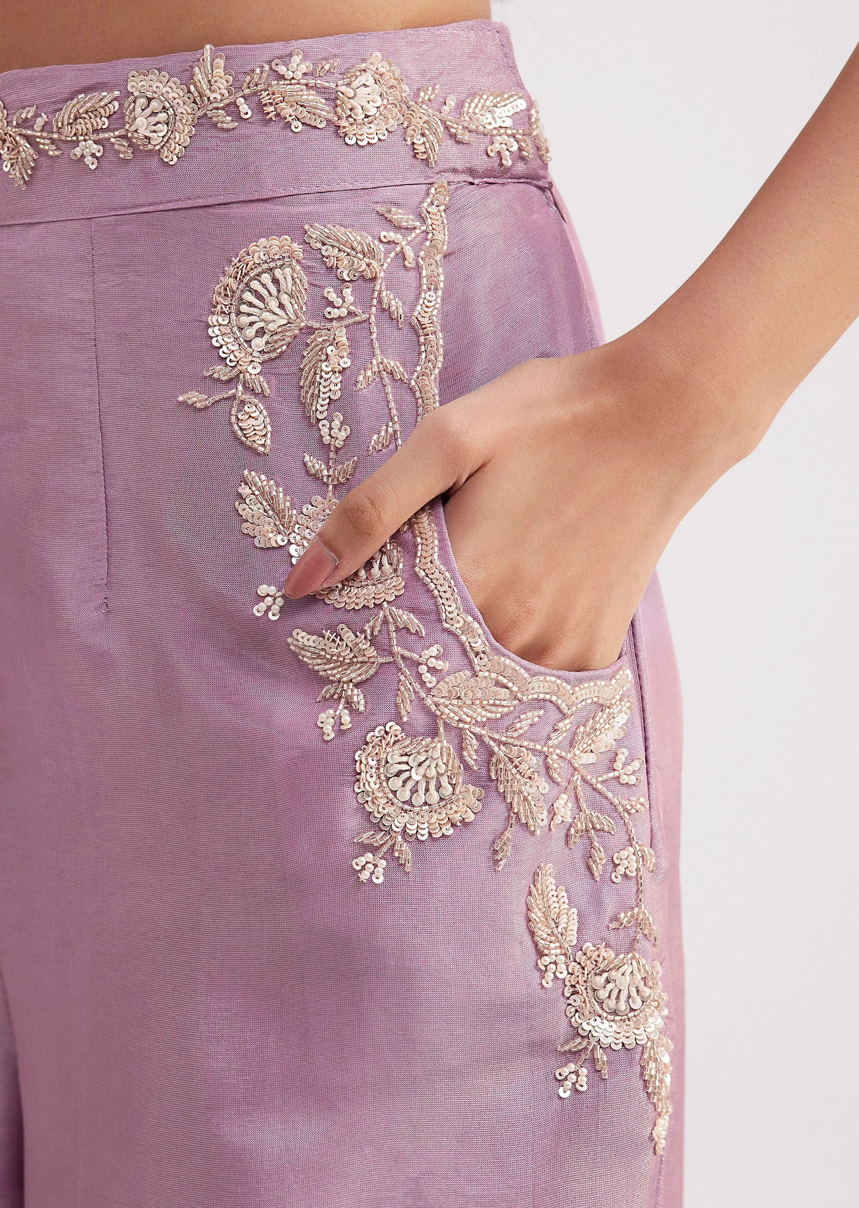Lavender Tissue Crop Top And Palazzo Set