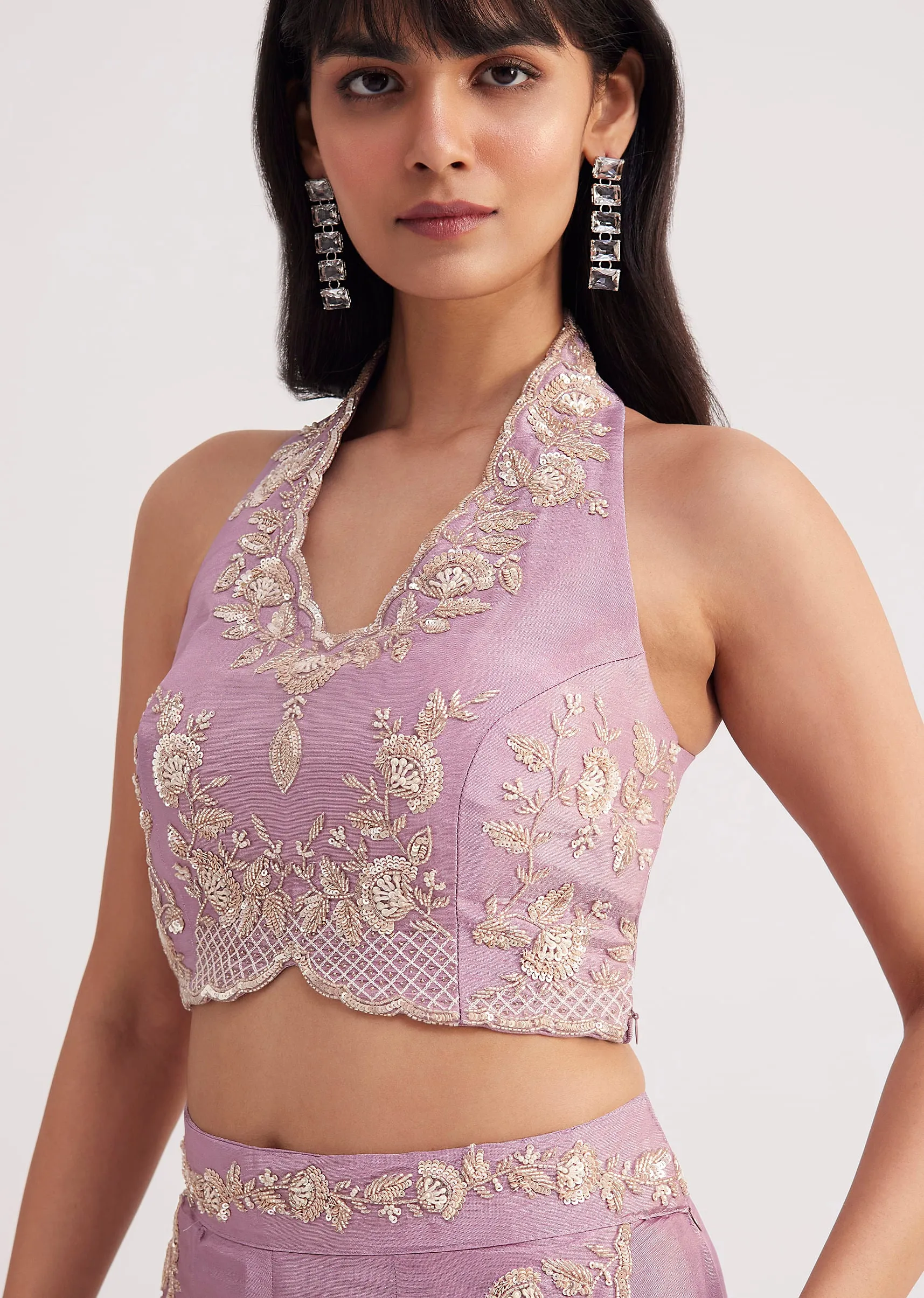 Lavender Tissue Crop Top And Palazzo Set