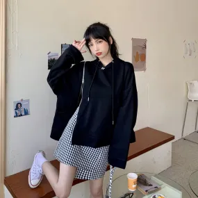 Lovely Side Zipper Loose Hoodies With Pocket