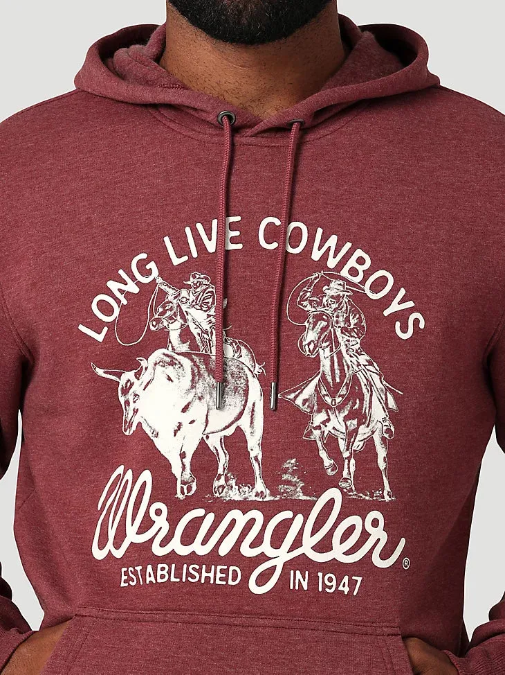 MEN'S WRANGLER LONG LIVE COWBOYS PULLOVER HOODIE IN BURGUNDY HEATHER