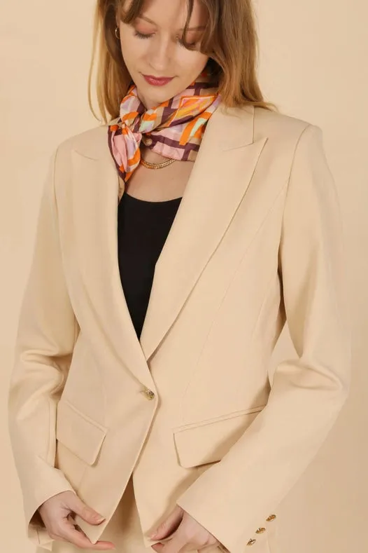 Plain Fitted Short Jacket Beige