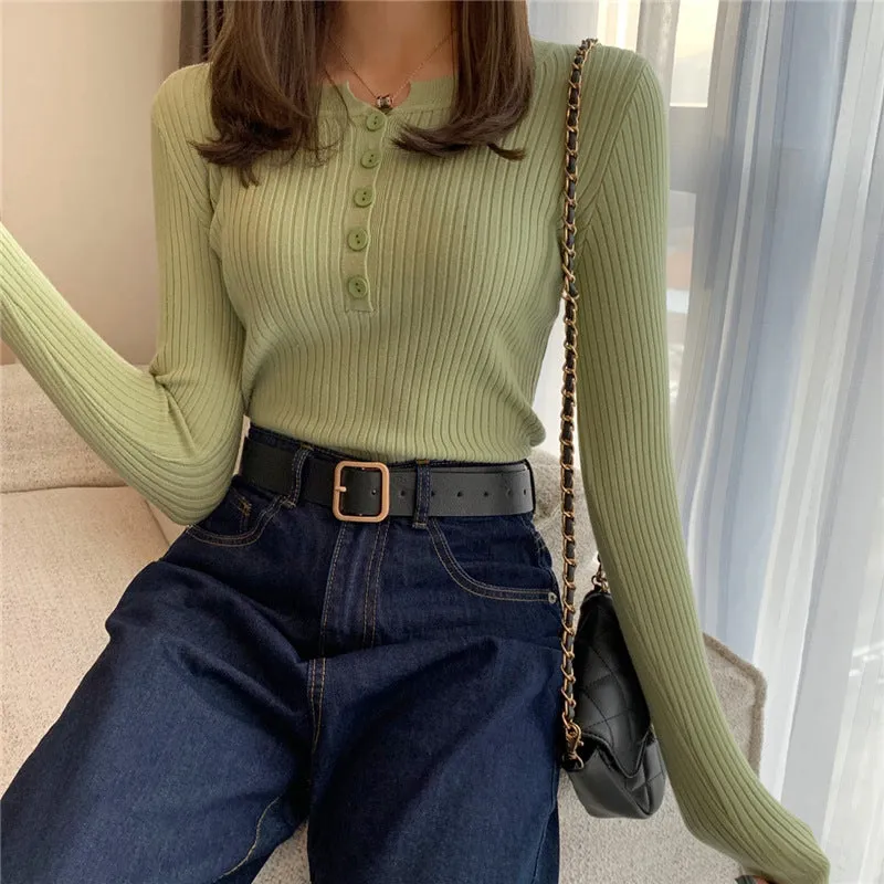 Popular Slimming Tops Long Sleeved Knitted Short Women Western Sweater