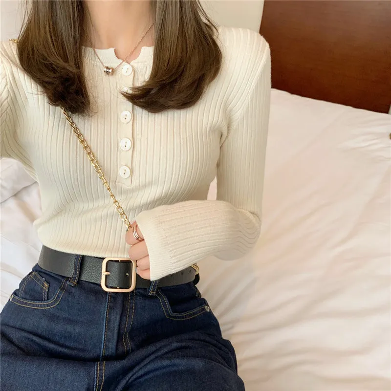Popular Slimming Tops Long Sleeved Knitted Short Women Western Sweater