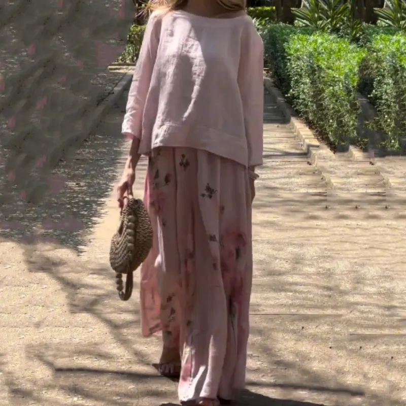 Spring SpecialsSolid Tops  Floral Wide-Leg Pants (2-Piece Set)