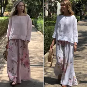 Spring SpecialsSolid Tops  Floral Wide-Leg Pants (2-Piece Set)