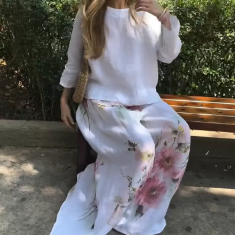 Spring SpecialsSolid Tops  Floral Wide-Leg Pants (2-Piece Set)