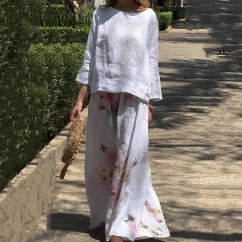 Spring SpecialsSolid Tops  Floral Wide-Leg Pants (2-Piece Set)