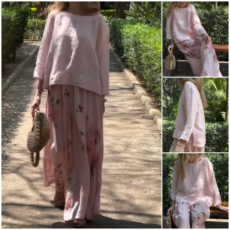 Spring SpecialsSolid Tops  Floral Wide-Leg Pants (2-Piece Set)