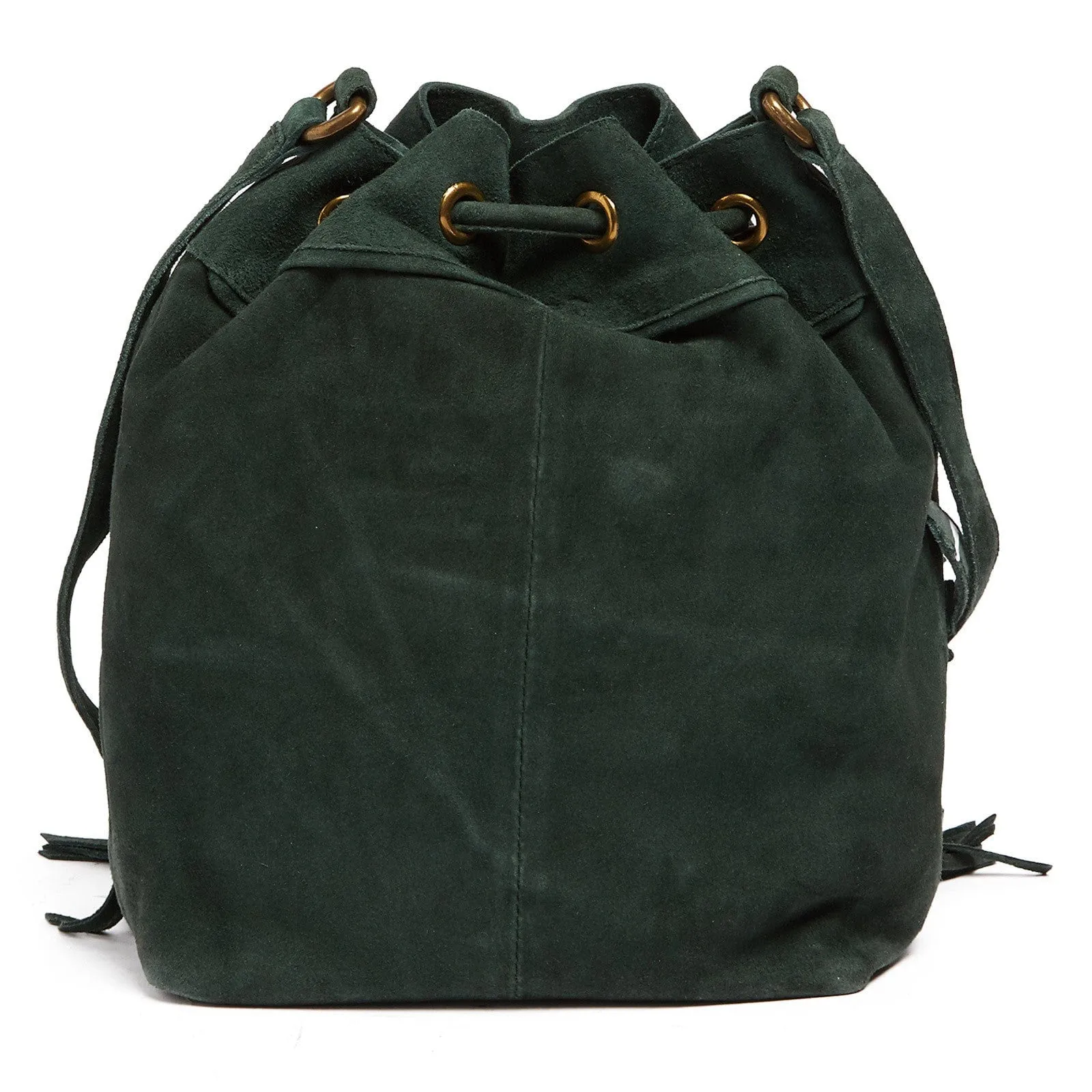 Tosca Blu Green Medium Floral Applique Frindge Bucket Bag
