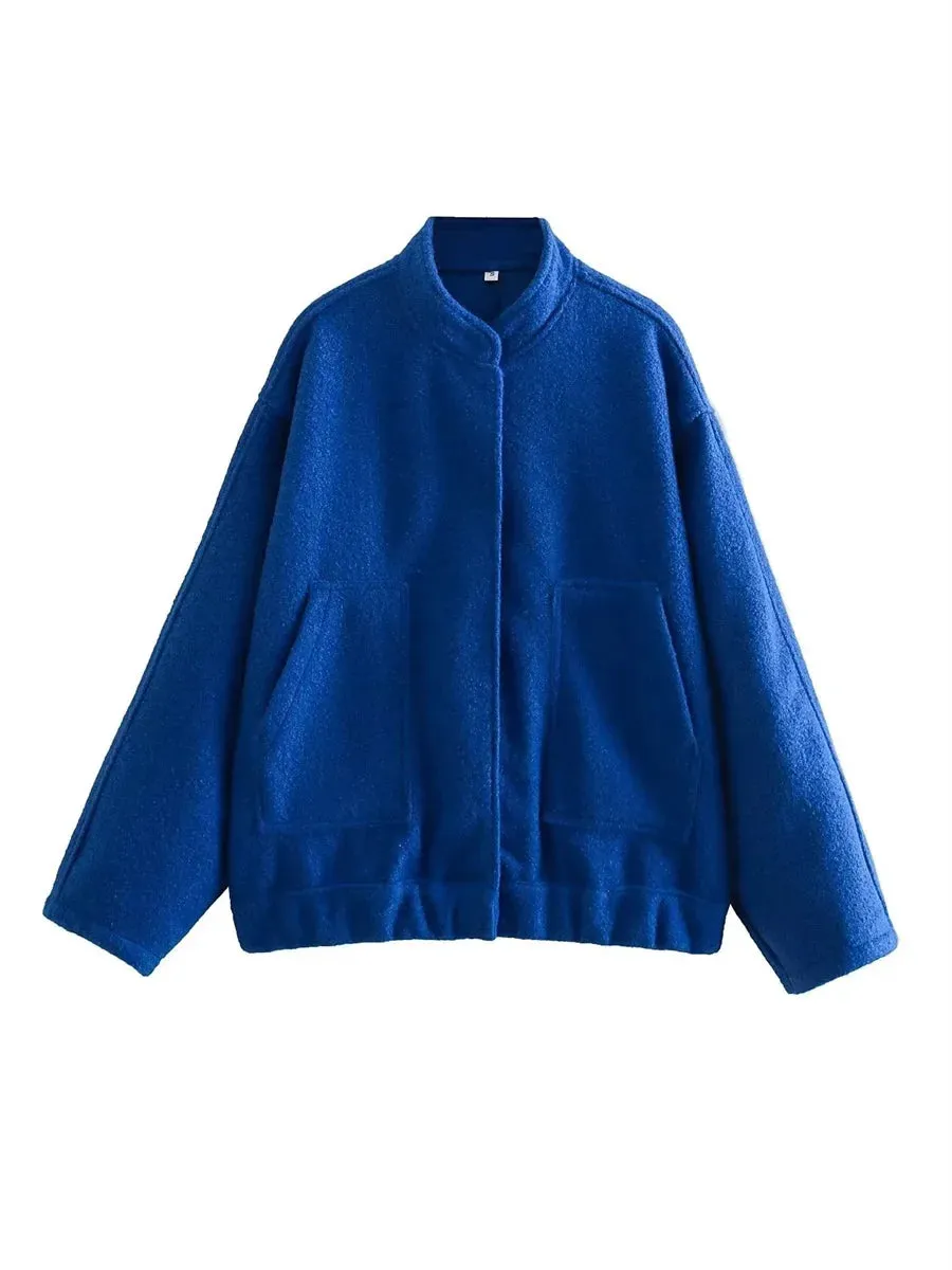 Versatile Oversized Bomber Round Neck Long Sleeve Casual Coat