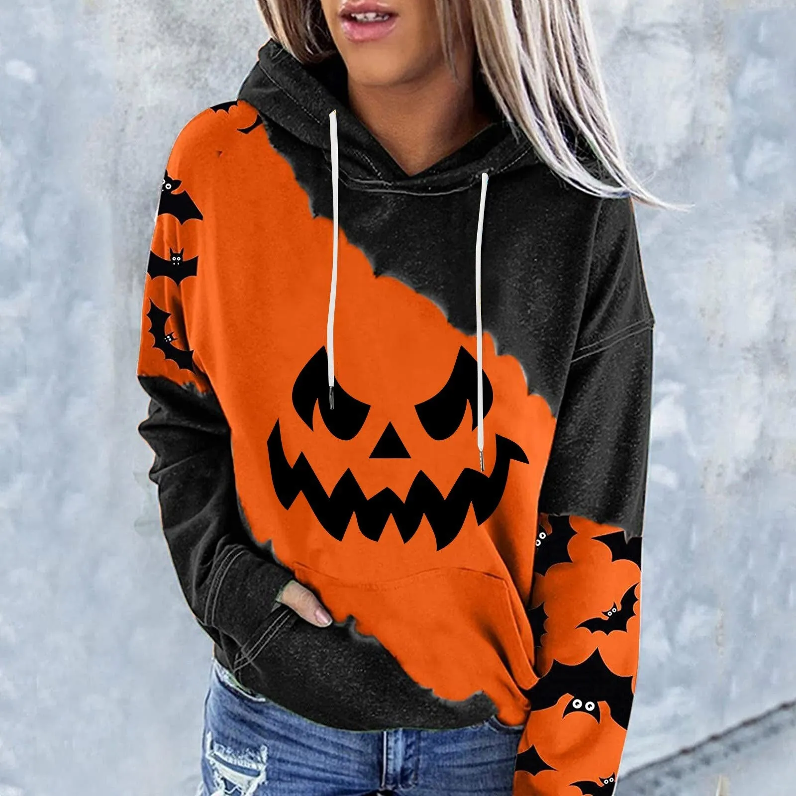 Wenkouban Halloween Hoodies Halloween Costumes For Women Casual Long Sleeve Hooded Loose Drawstring Pumpkin Skeleton Womens Sweatshirts And Hoodies Set