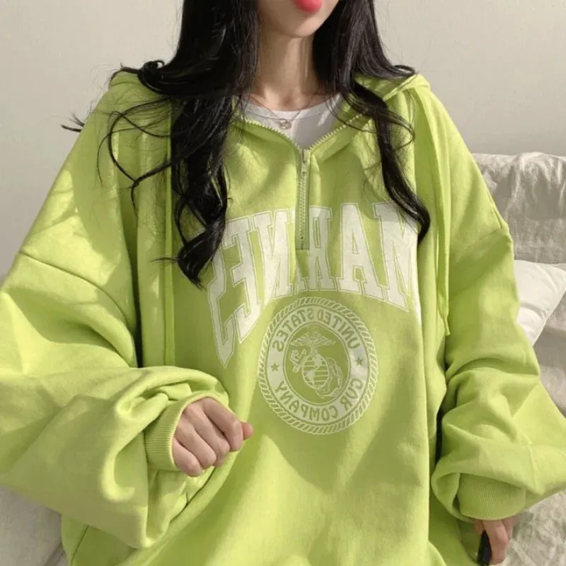 Women's Loose Hoodies Sweatshirts Spring Autumn New Long Sleeve Solid Plus Size Pullovers Tops Casual Fashion Trend Clothing