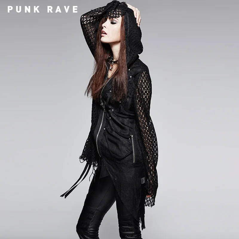 Y-570 black Pretty Knitwear Zipped Punk Coat With Hood