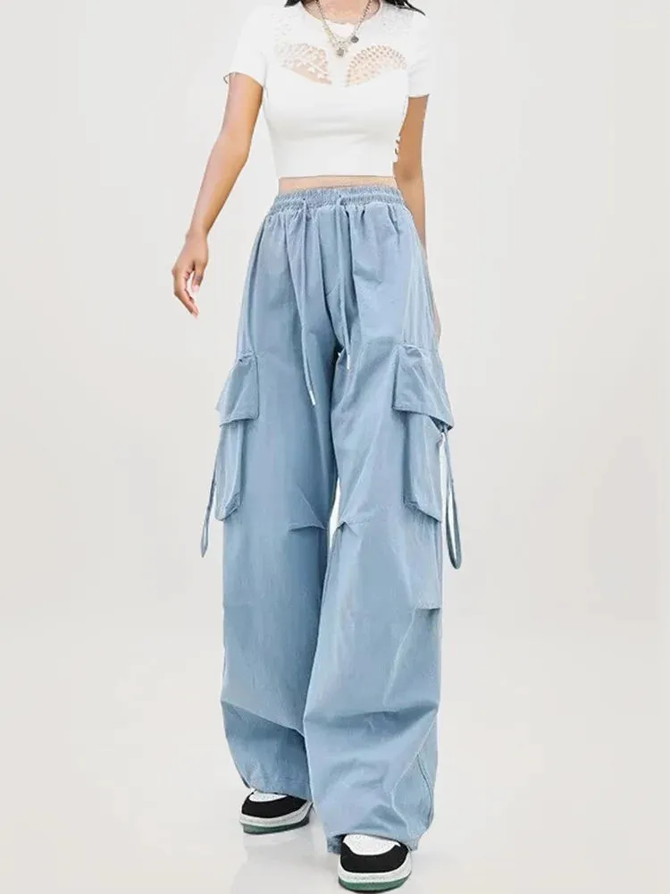 Y2K Cargo-Hose mit hohem Bund und großen Taschen für Damen