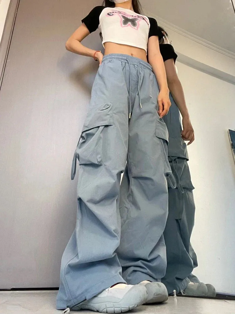 Y2K Cargo-Hose mit hohem Bund und großen Taschen für Damen